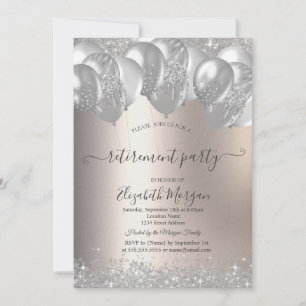 Silver Balloons Diamonds Retirement Party Invitation