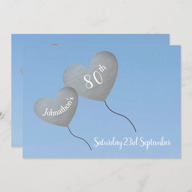 Silver balloons in a blue sky 80th Birthday party Invitation (Front/Back)