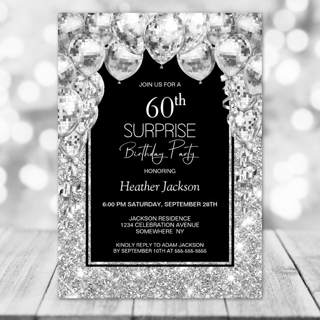 Silver Balloons Surprise 60th Birthday Party Invitation (Creator Uploaded)
