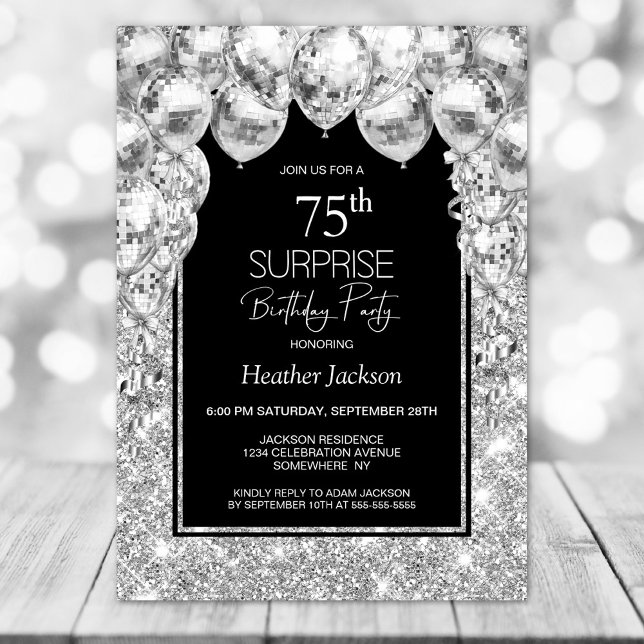 Silver Balloons Surprise 75th Birthday Party Invitation (Creator Uploaded)
