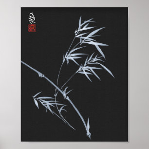 Silver Bamboo on Black Chinese Brush Art Print