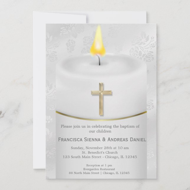 Silver Baptism Candle Invitation (Front)