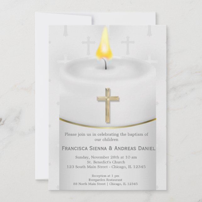 Silver Baptism Candle Invitation (Front)