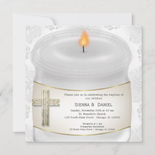 Silver Baptism Candle Invitation