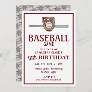 Silver Baseball Bat, Baseball Game Birthday Party Invitation