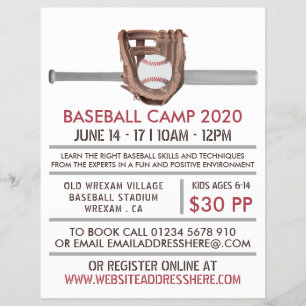 Silver Baseball Bat & Gear, Baseball Camp Advert Flyer