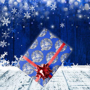 Silver Bauble on Blue Christmas   Wrapping Paper