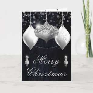 Silver Baubles & Navy Wood Christmas Holiday Card