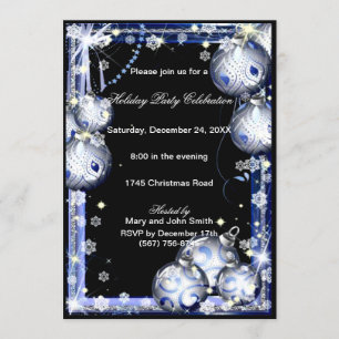 Silver Baubles Snowflakes Christmas Party Invite