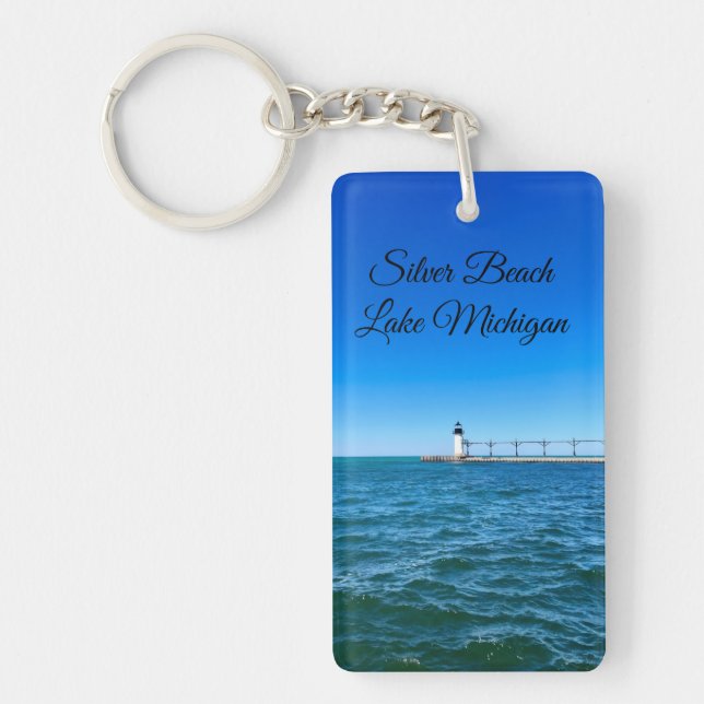 Silver Beach lighthouse – Lake Michigan Key Ring (Front)