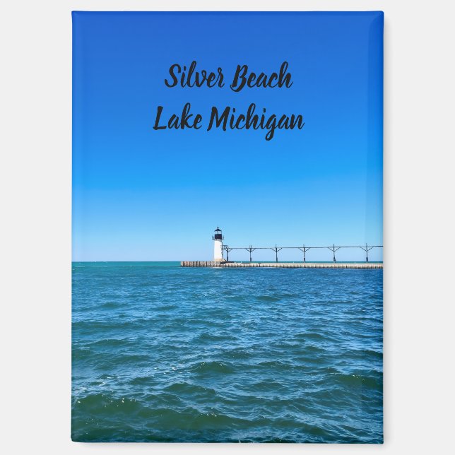 Silver Beach Lighthouse-Lake Michigan Magnet (Front)