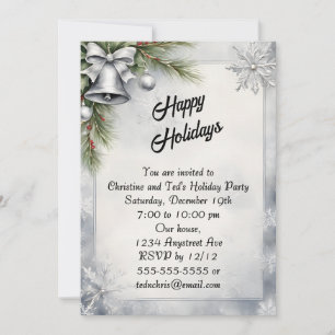 Silver Bells and Snowflakes Christmas Party Invitation