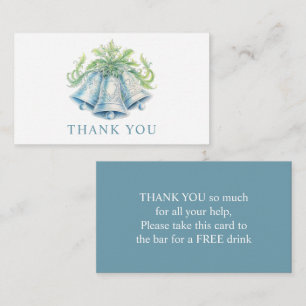 Silver Bells blue green Wedding thank you Card