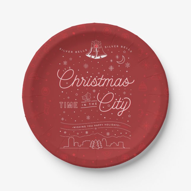 Silver Bells Christmas 7" Paper Plates (Front)