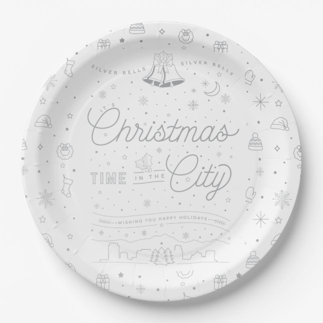 Silver Bells Christmas 9" Paper Plates (Front)