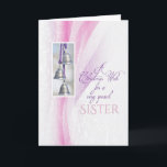 Silver Bells Christmas for Sister Holiday Card<br><div class="desc">A pretty Christmas card for a very special Sister featuring silver bells and rays of pink and purple.</div>