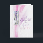Silver Bells Christmas for Sister Holiday Card<br><div class="desc">A pretty Christmas card for a very special Sister featuring silver bells and rays of pink and purple.</div>