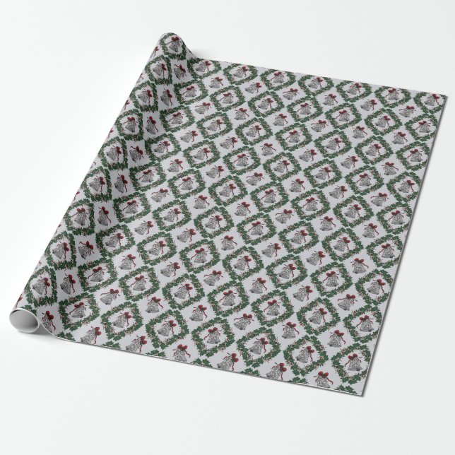 Silver Bells Christmas Wrapping Paper (Unrolled)