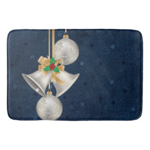 Silver Bells on Blue Backgroun Bathmat