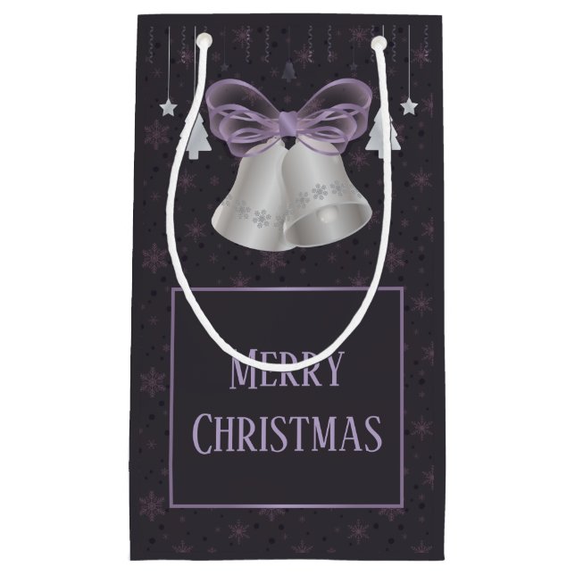 Silver Bells & Purple Bow Small Gift Bag (Front)