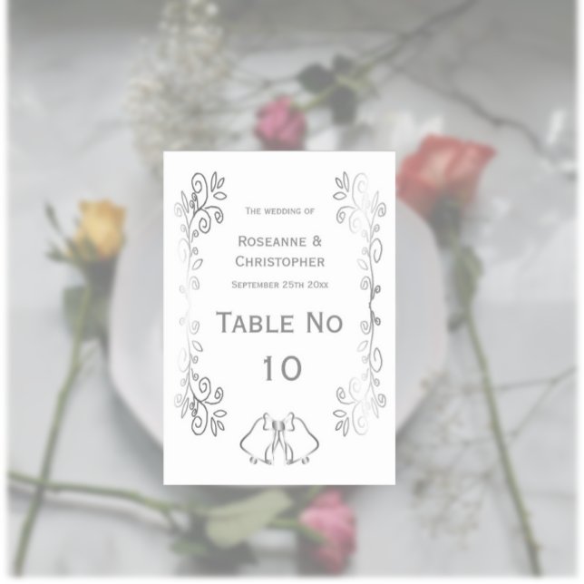 Silver Bells Scrollwork Design Wedding Table Number (Silver wedding table number bells and scrollwork design)