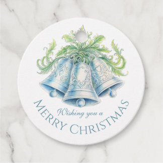 Silver bells watercolor green merry Christmas Favour Tags