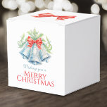 Silver bells watercolor red bow photo christmas  favour box<br><div class="desc">Add a touch of elegance to your Christmas holiday tables with these three silver bells event favour boxes, pretty silver blue coloured bells and greenery foliage with a bright red bow, currently reads Wishing you a Merry Christmas or you can customise with your own festive holiday greeting. Plus add your...</div>