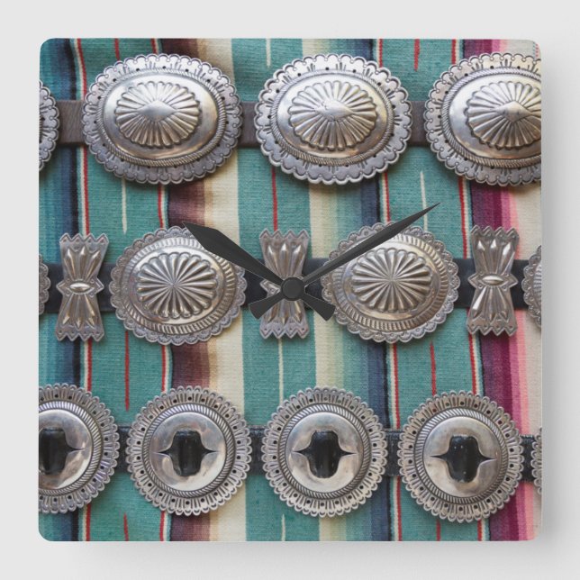 Silver belts for sale, Santa Fe, New Mexico. USA Square Wall Clock (Front)