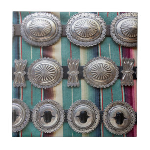Silver belts for sale, Santa Fe, New Mexico. USA Tile