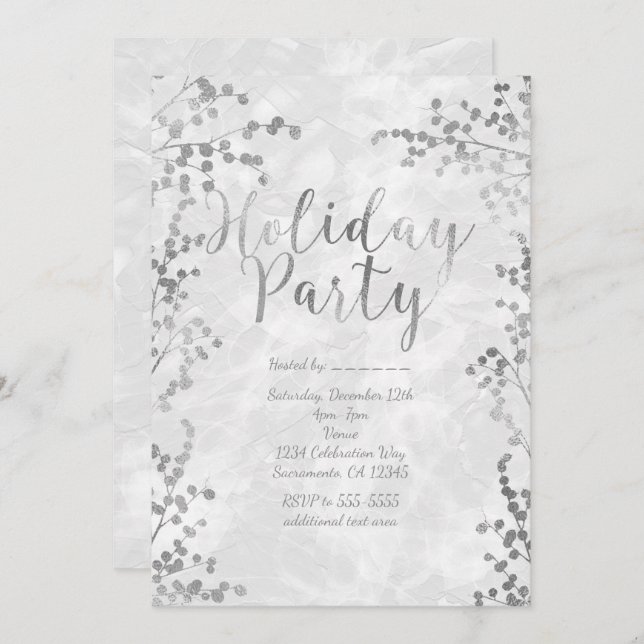 Silver Berries Holiday Party Winter Invitations (Front/Back)