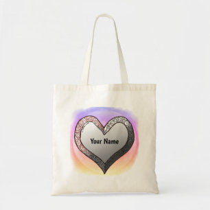 Silver Bevel Heart custom tote bags