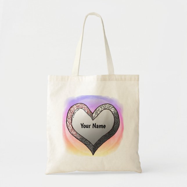 Silver Bevel Heart custom tote bags (Front)