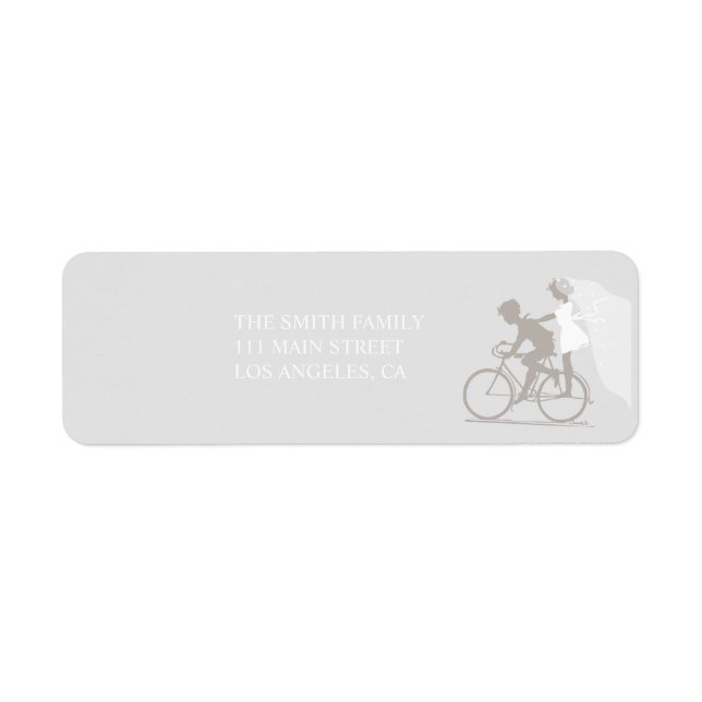 Silver Bicycle Couple Wedding Return Address Label (Front)