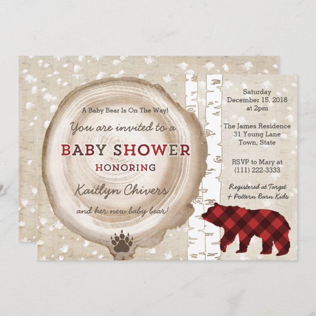 Silver Birch Plaid Winter Baby Shower for Boy Invitation (Front/Back)