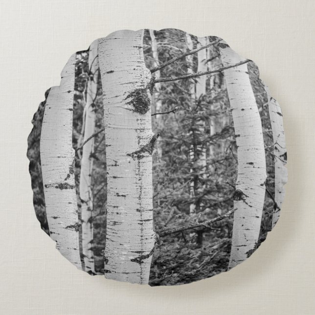 Silver Birch Tree Bark Round Cushion (Front)