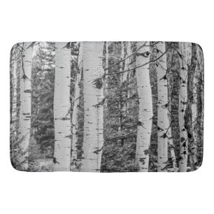 Silver Birch Tree Trunk Black and White Design Bath Mat