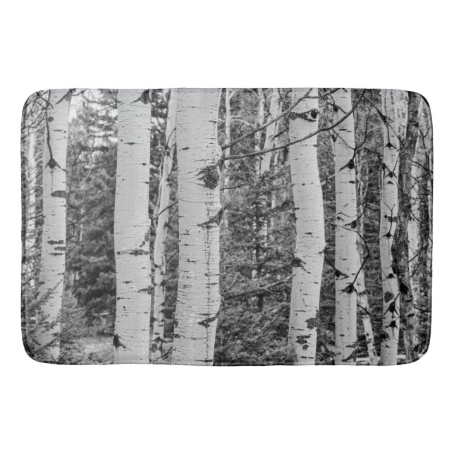 Silver Birch Tree Trunk Black and White Design Bath Mat (Front)