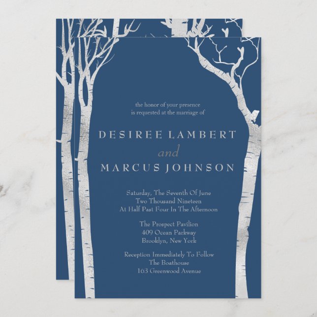 Silver Birch Trees Wedding Invitations (Front/Back)