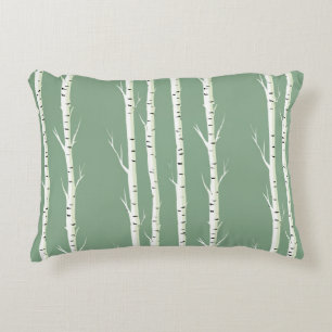 Silver Birches on Green Decorative Cushion