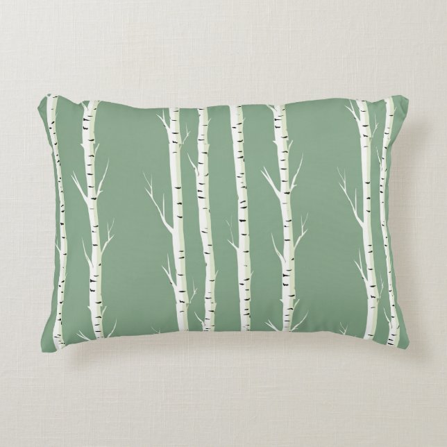 Silver Birches on Green Decorative Cushion (Front)