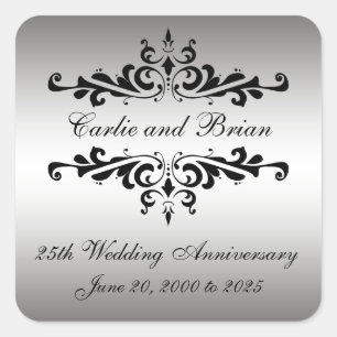 Silver Black 25th Wedding Anniversary Stickers