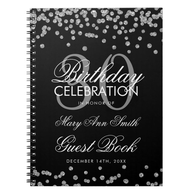 Silver Black 30th Birthday Guest Book Confetti (Front)