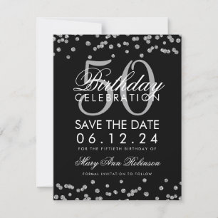 Silver Black 50th Birthday Save Date Confetti Save The Date