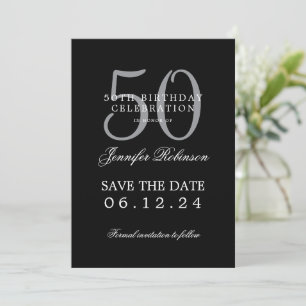 Silver Black 50th Birthday Save Date w/ Details Invitation