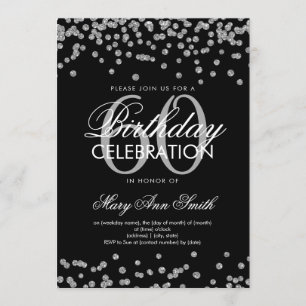 Silver Black 60th Birthday Party Glitter Confetti Invitation