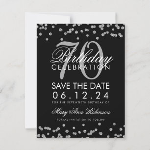 Silver Black 70th Birthday Save Date Confetti Save The Date