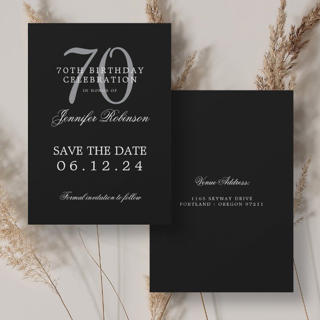 Silver Black 70th Birthday Save the Date  Invitation (Silver Black 70th Birthday Save the Date Invitation)
