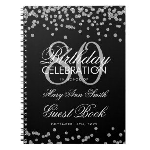 Silver Black 80th Birthday Guest Book Confetti