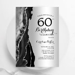 Silver Black Agate 60th Birthday Invitation<br><div class="desc">Black and silver agate 60th birthday party invitation. Elegant modern design featuring rock stone marble geode background,  faux glitter silver and typography script font. Trendy invite card perfect for a stylish women's bday celebration. Printed Zazzle invitations or instant download digital printable template.</div>