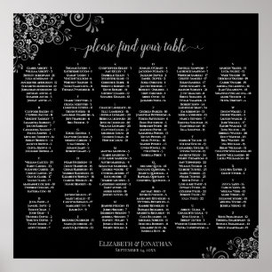 Silver & Black Alphabetical Wedding Seating Chart
